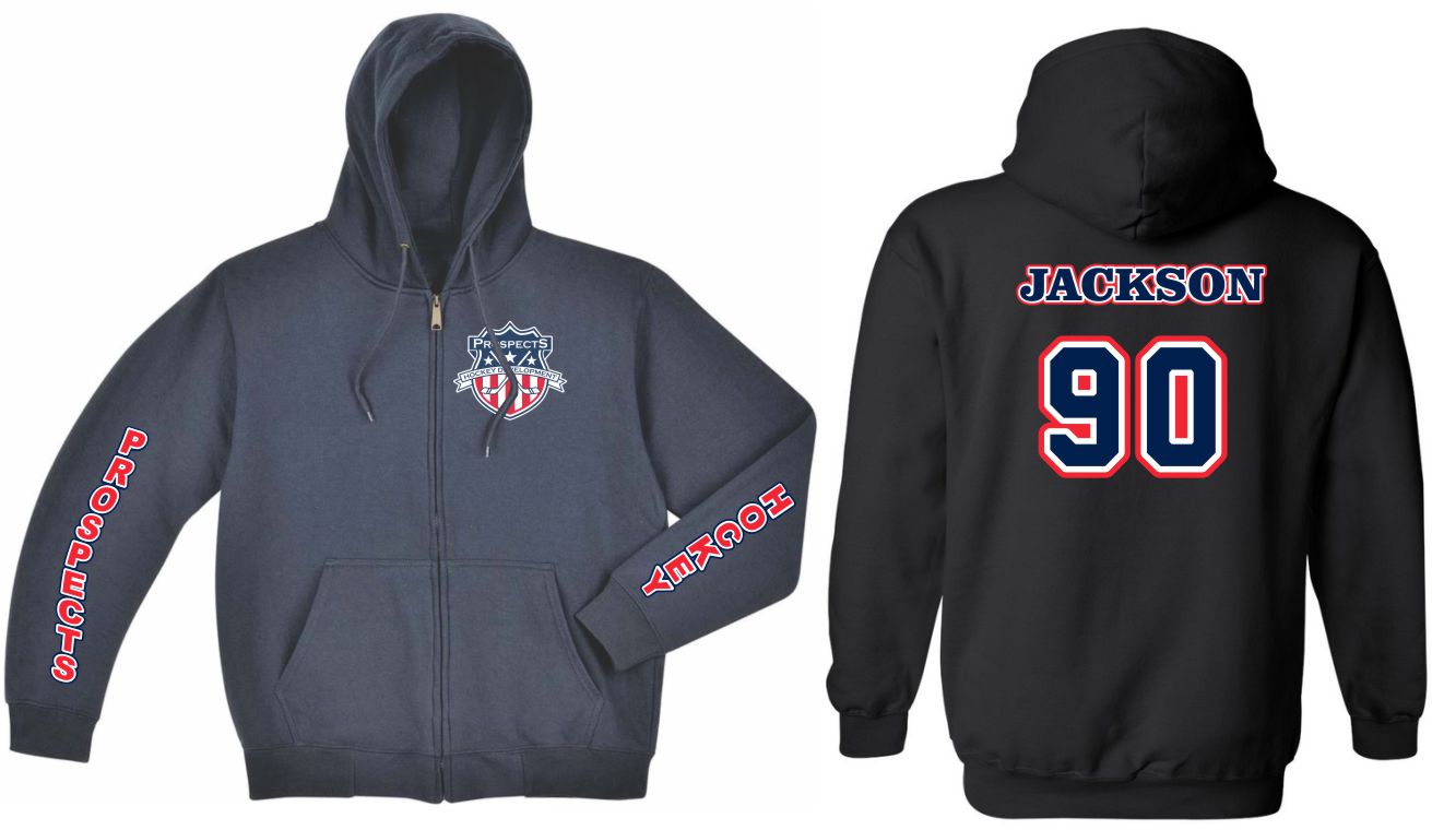 The Prospects Hockey Full Zip Hoodie in Navy Blue Color